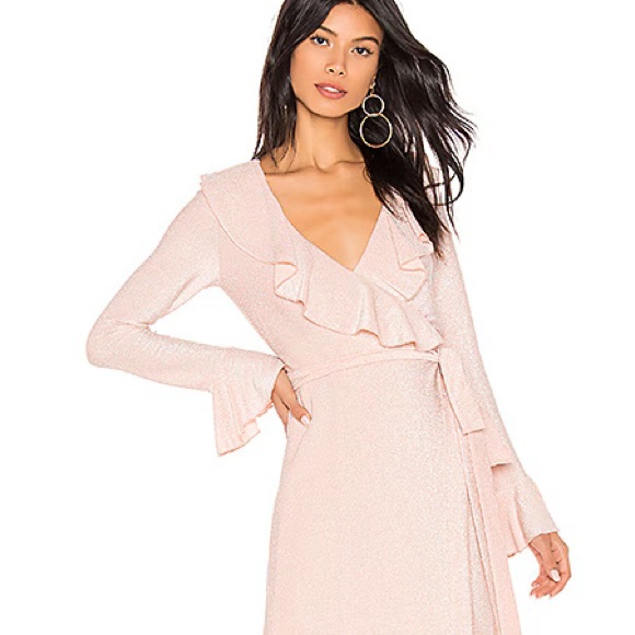 Free People One More Time Lurex Wrap Dress in Peach. - Picture 2 of 10